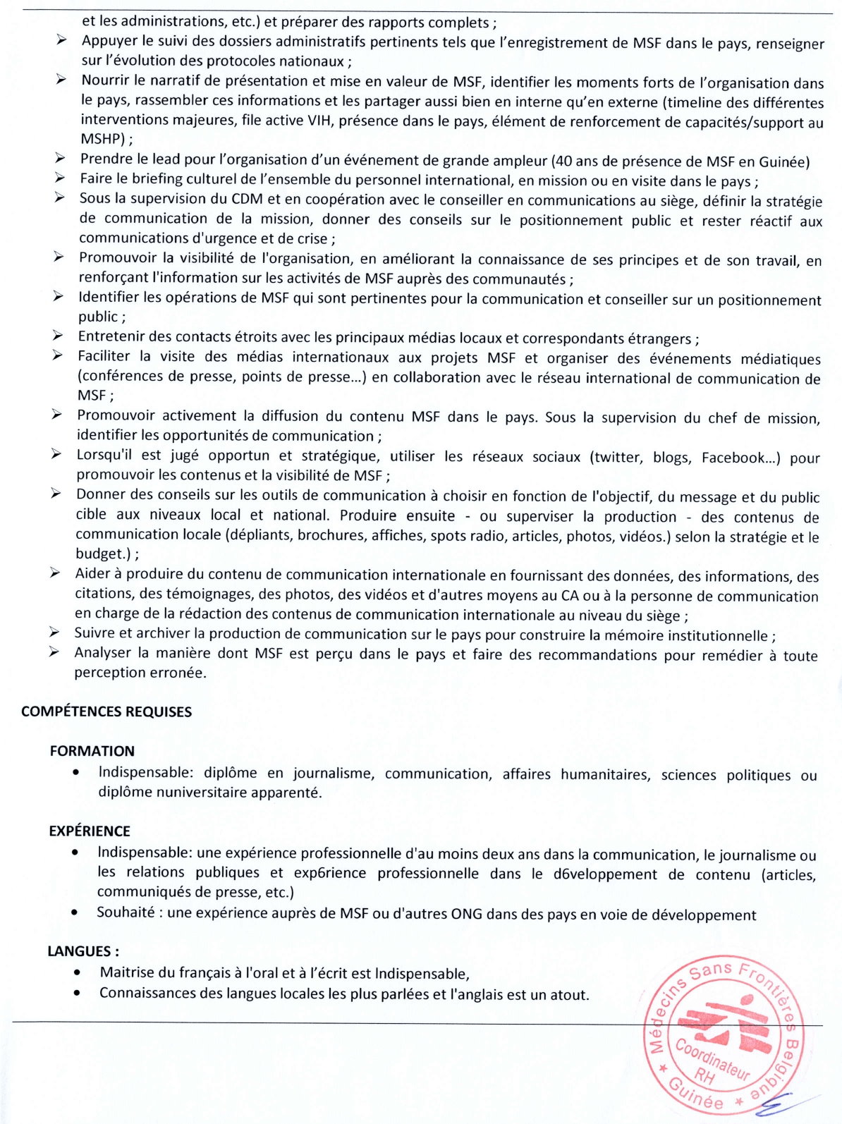 Avis de recrutement d'1 Conseiller(e) du chef de mission et chargé(e) de communication | Page 2